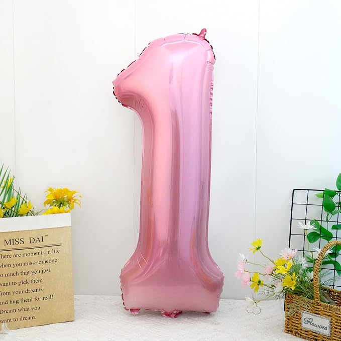 40 Inch Pink Number 1 Balloon, Giant Number Balloons, Birthday Decorations | - Image 2