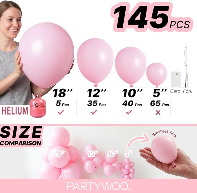 PartyWoo Baby Pink Balloons 145pcs Pastel Pale Light Pink Color | 18 12 10 5 - Image 6