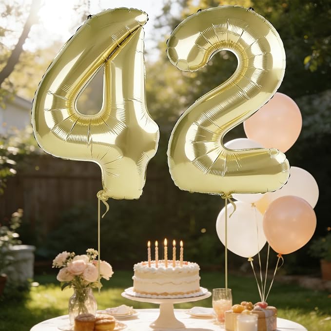 40 Inch Number 42 Balloons for 42nd Birthday Party Decorations, 0-100 Champagne - Image 3