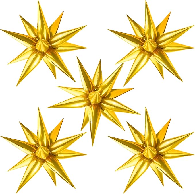 Star Foil Balloons 12 Point Cone Explosion Star Foil Balloons | 60 Pcs Gold by Moukiween