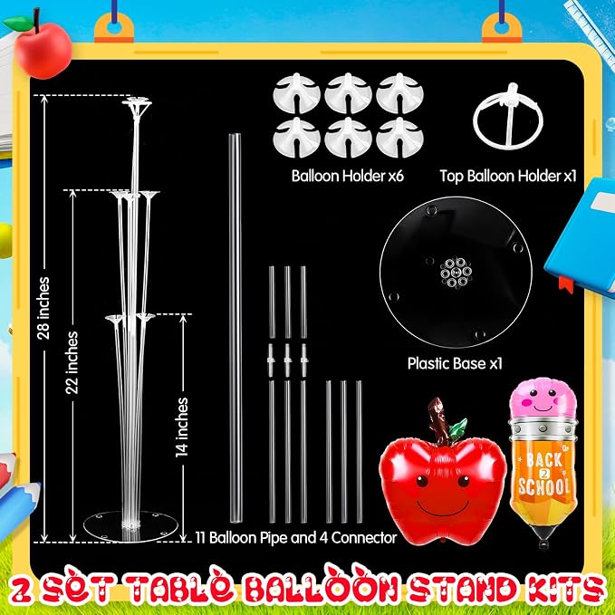 Seematn 2 Set Back to School Balloon Stand Kits Pencil Balloons Sticks Holder - Image 3