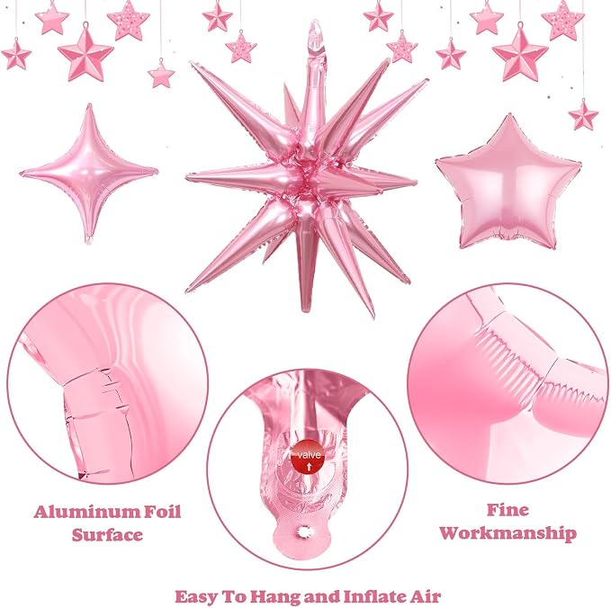 14pcs Pink Silver Star Balloons, Mixed Star Foil Balloon, 22Inch Explosion - Image 6