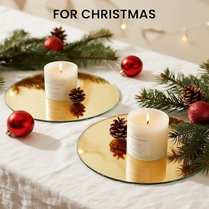 Glass Round Mirror Centerpieces for Tables, Set of 12Pcs 12" Golden Mirror Tables Centerpieces, Glass Trays for Wedding Decorations, Party Decorations, Baby Shower Party
