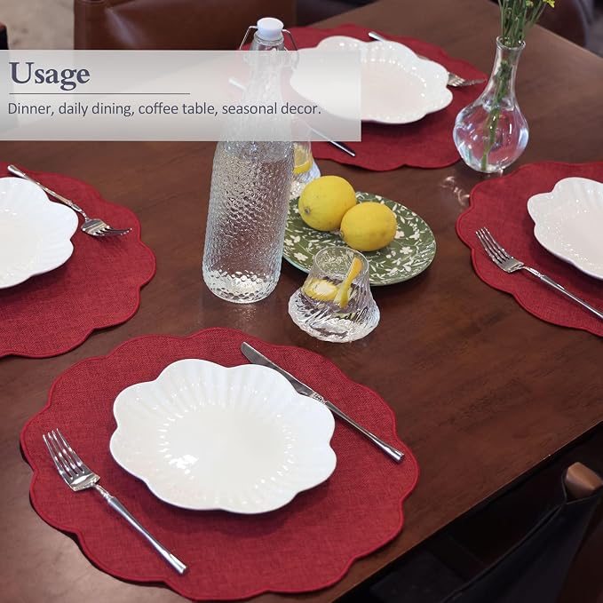 AHHFSMEI Round Faux Linen Placemats Set of 8 Heat Resistant Non-Slip Stain - Image 4