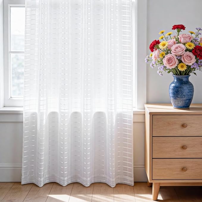 SpaceDresser Check Sheer Curtains 108 Inches Long - Image 3