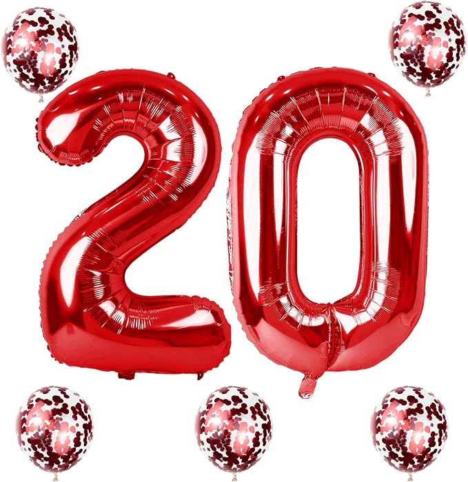 Red 20 Balloon Number, 40 Inch 20th Birthday Balloons - Image 8