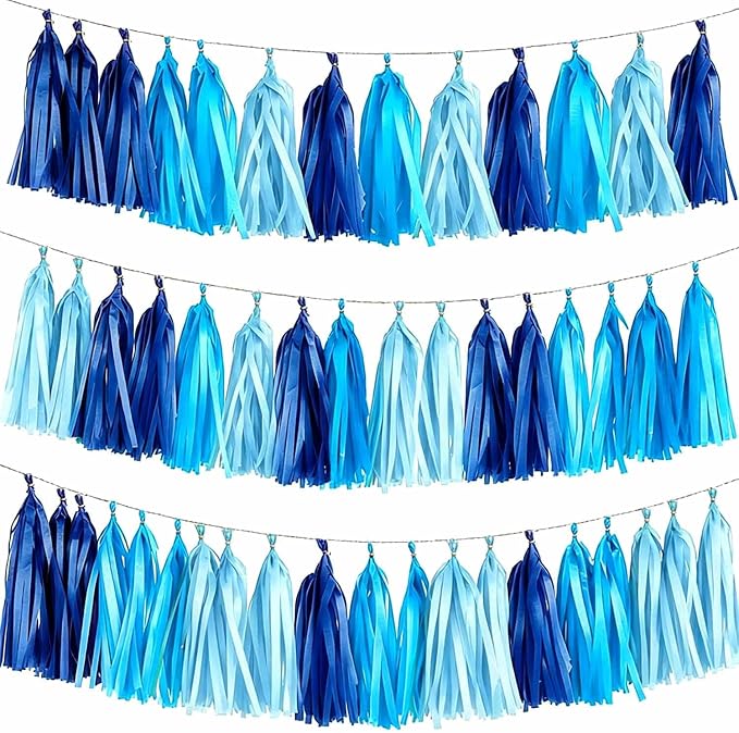 Blue Gradient Tissue Paper Tassels 30pcs, Adding Festive Whimsy to Any by Unknown