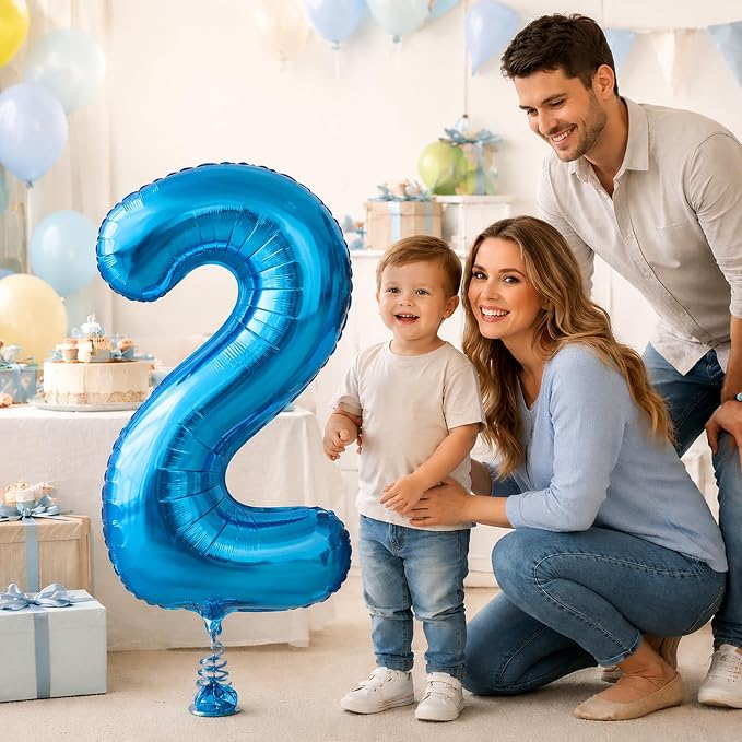 40 Inch Blue Number 2 Balloon, Giant Number Balloons, Birthday Decorations | - Image 4