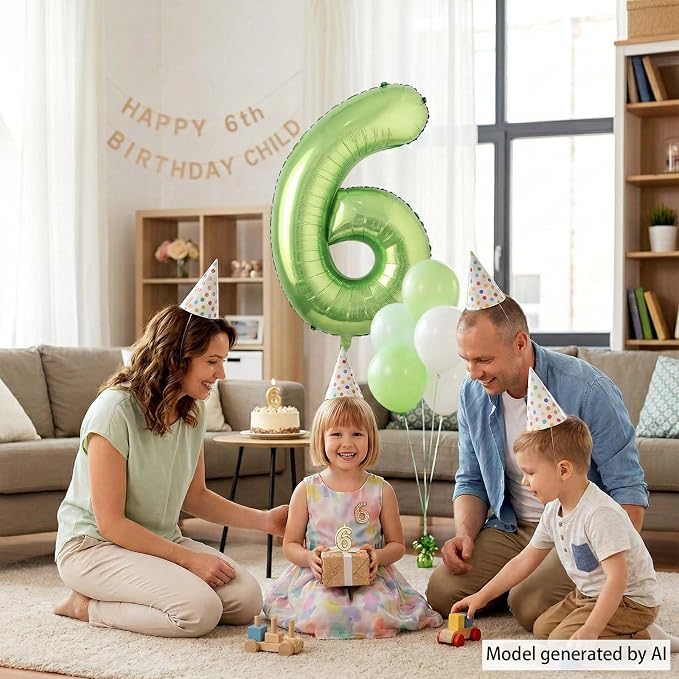 Light Green Number 6 Balloon 40 Inch, Glossy Foil Numeral Celebration Decor | - Image 2