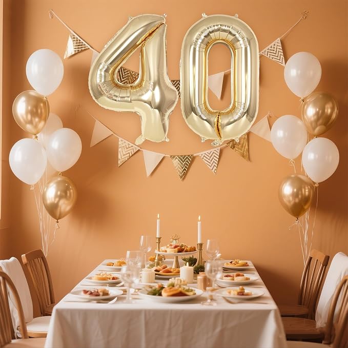 Champagne Large Number 40 Balloon, 40 Inch Light Gold Foil Helium Number - Image 3