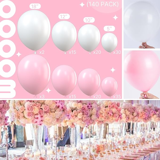 PartyWoo Pink and White Balloons, Party Decorations - Image 2