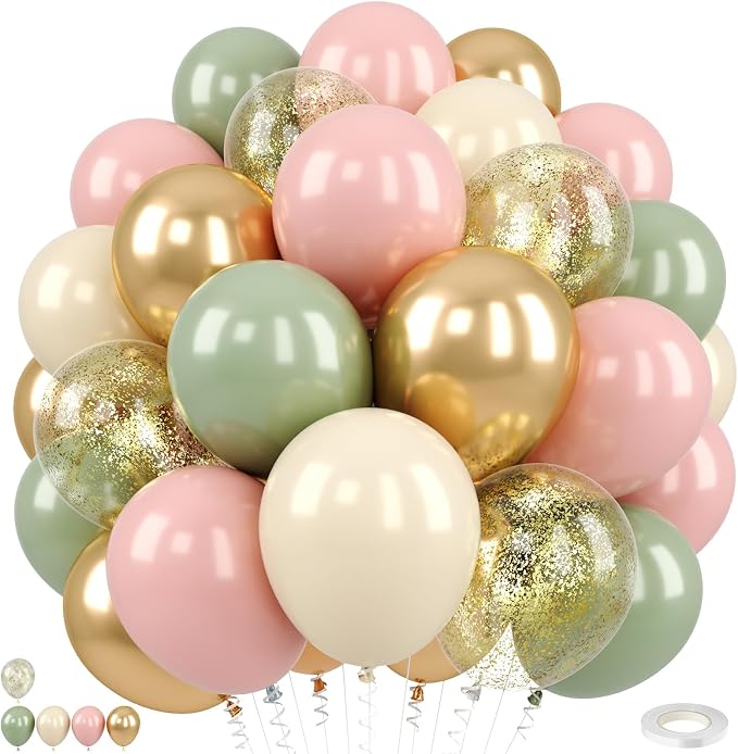 Pink and Green Balloons, for Wedding Engagement Princess Birthday Bridal Shower by FEYG