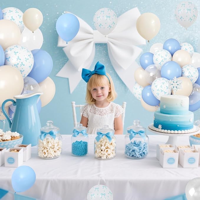 Pastel Blue Bow Balloons Light Pale Blue and White Sand Balloon 12inch Beige - Image 5