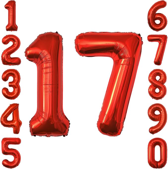 Red Number 17 Balloon 40 Inch, Foil Numeral by Unknown