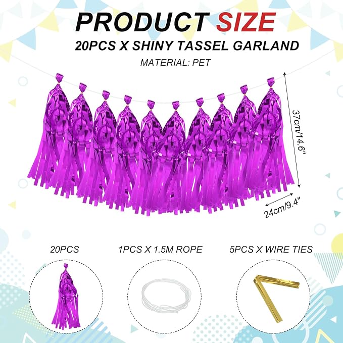 MECCANIXITY 20Pcs Shiny Tassel Garland Banner Tissue Paper - Image 2