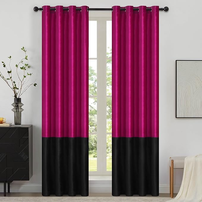 Modern Hot Pink Black Velvet Curtains Luxury 120 inch by ModernShinyVelvetCurtains