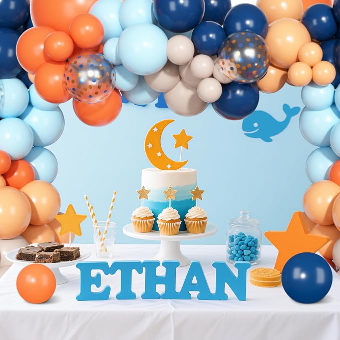 170Pcs Royal Blue and Orange Balloon Arch Garland Kit | Navy Light Blue Orange - Image 6
