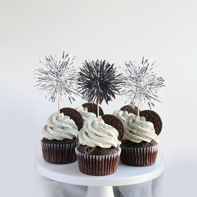 40 PCS Foil Firework Cupcake Toppers Sparkle Tinsel Cupcakae Picks Foil - Image 7