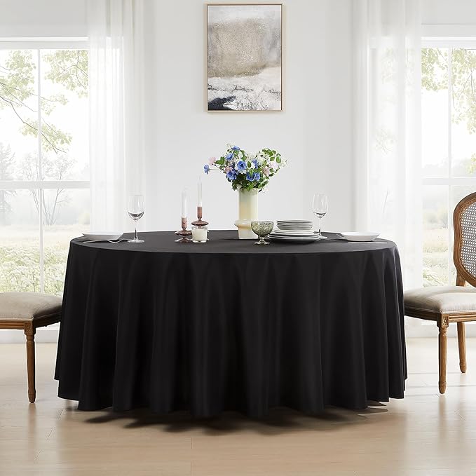 Round Tablecloth 120 Inch 8 Pack Black Tablecloths Washable Decorative Linen Polyester Table Clothes Cover for Dining Table Banquets Buffet Parties and Wedding