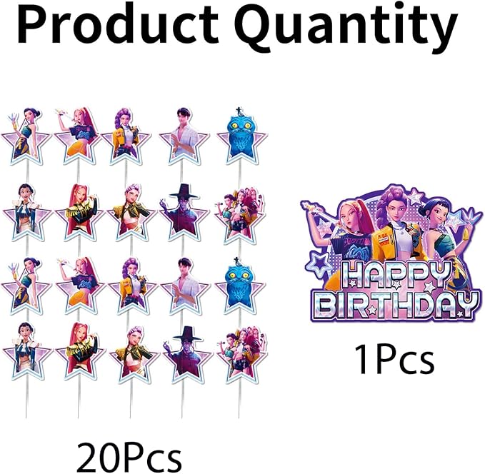 Demon Movie Hunters Birthday Cake Topper, Cute Anime Cake Decorations Include - Image 3