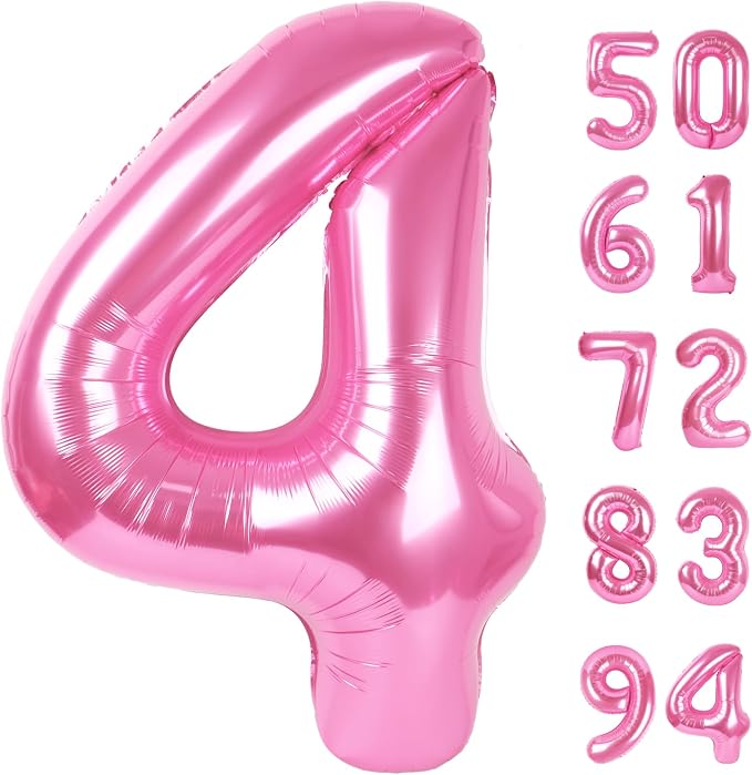 Pink 4 Balloon - Number Balloon 40 Inch, 4th Pink Birthday Decorations | Large by IWERP
