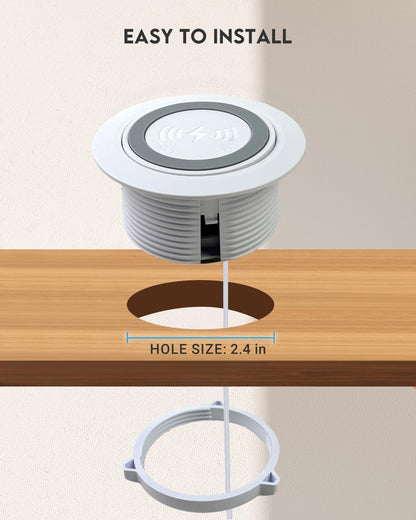 Desktop Charger, Pop up 15W Fast Retractable Desktop Charger, Invisible Charging Station with USB A and Type C Ports, Recessed Desktop Charging for Desk, Furniture - White (White)
