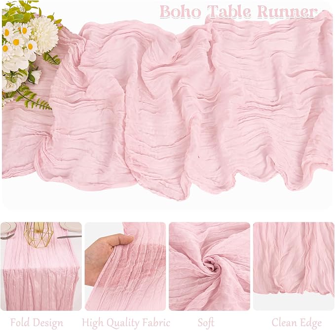 10 Pack Light Pink Cheesecloth Table Runner 6FT Boho Gauze Fabric Table Runner - Image 3