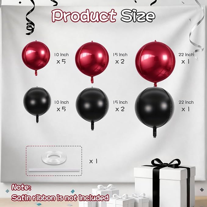 Black Burgundy Round Foil Balloons - Image 2