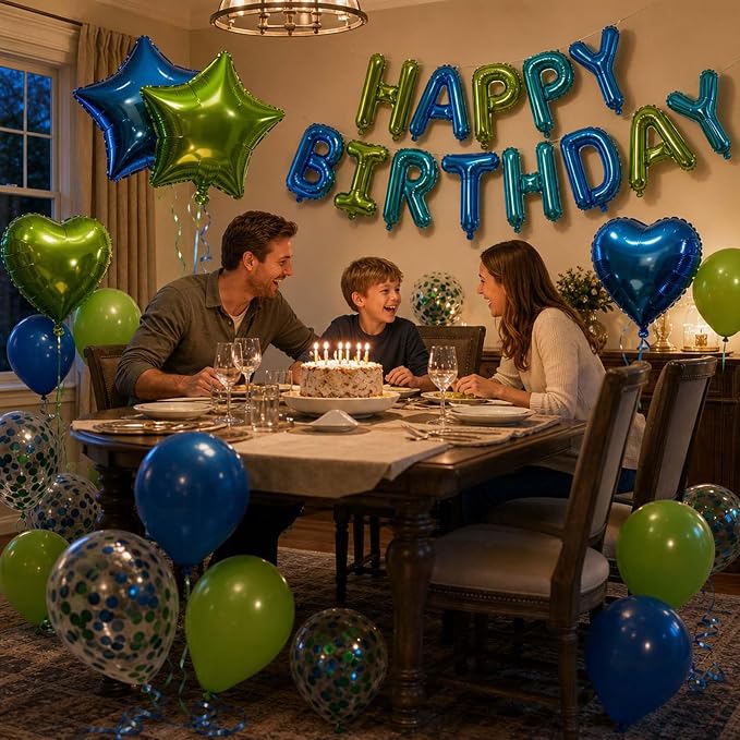 27 Pcs Green Blue Birthday Decorations, 3D Letters Green Blue Happy Birthday - Image 5