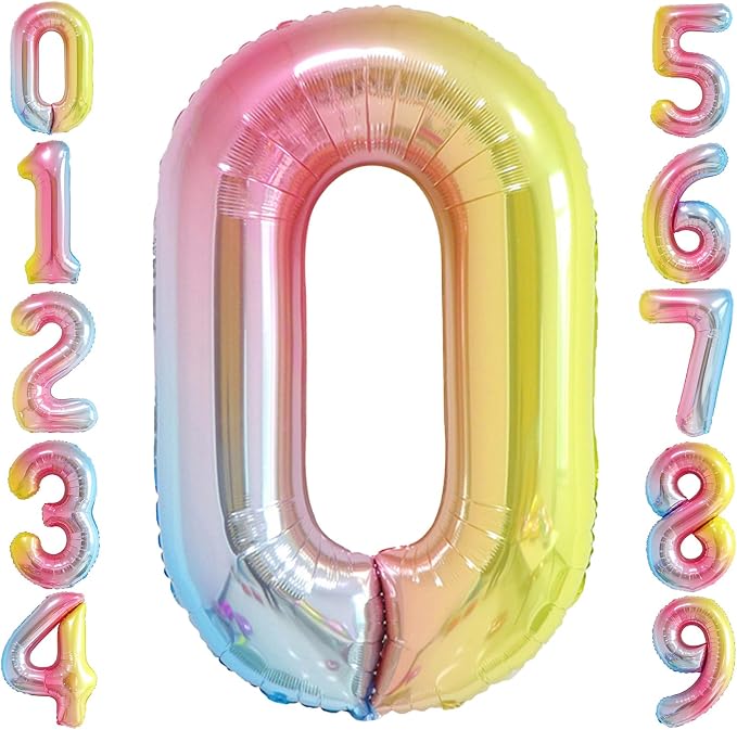 Rainbow Gradient Number 0 Balloon 40 Inch Big Large Balloons 0-9 | 0th Helium by SULALABOO