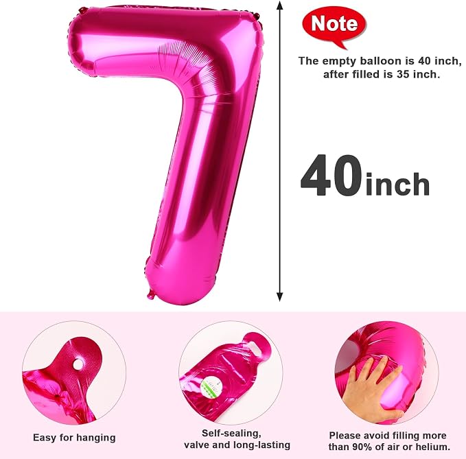 Number 7 Balloon Birthday Decorations, 40In Hot Pink Balloons - Image 5