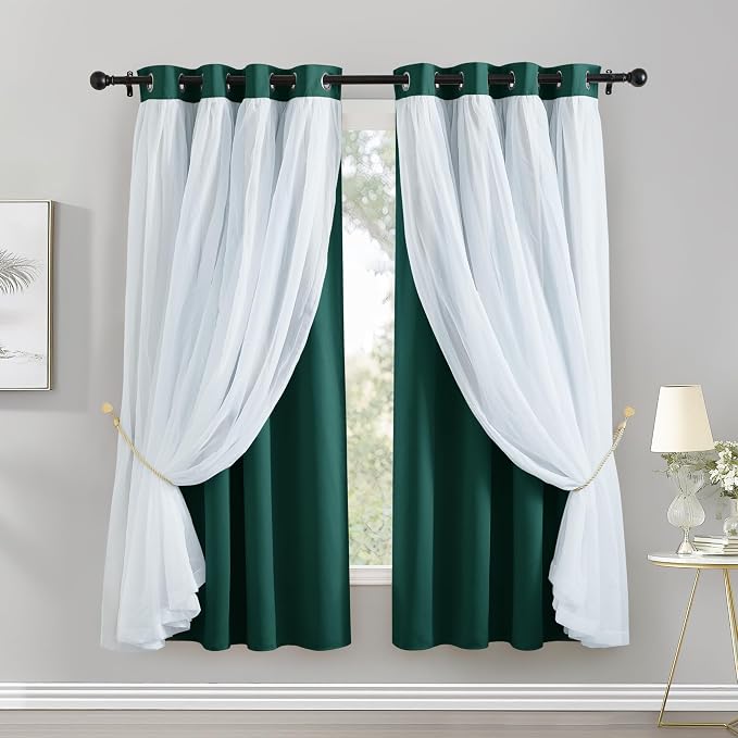PONY DANCE Bedroom Curtains Blackout, 52 x 63 in, Hunter Green, 2 Panels | - Image 2