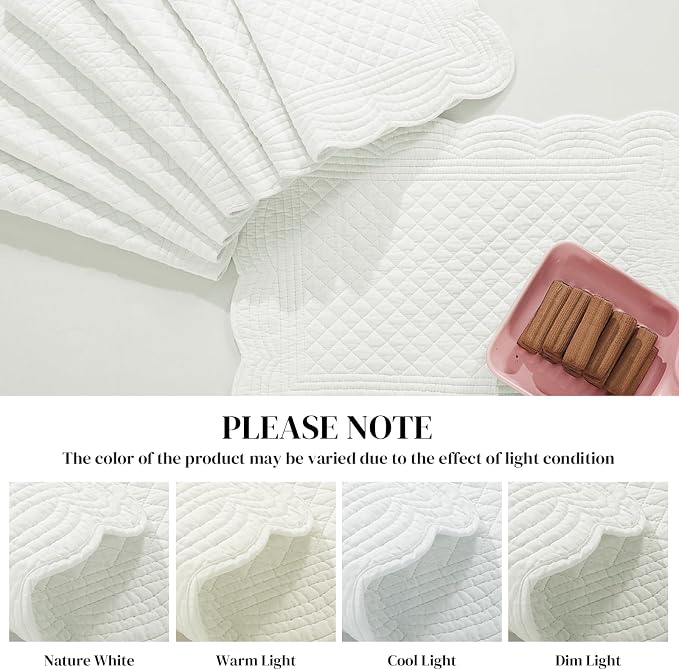 HOMBYS Quilted Placemats Set of 6 Washable-13x18 inches Rectangular Placemats - Image 3