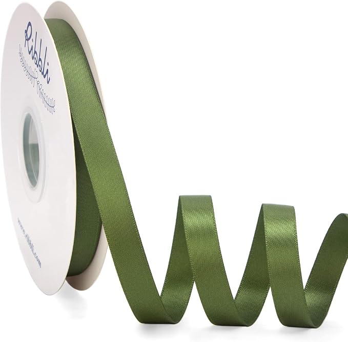 Ribbli Moss Green Satin Ribbon Double Faced Satin 1/2 inch x Continuous 50 by Ribbli
