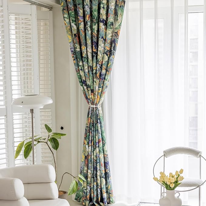 SUOUO Dark Green Vintage Floral Blackout Curtains - Image 9