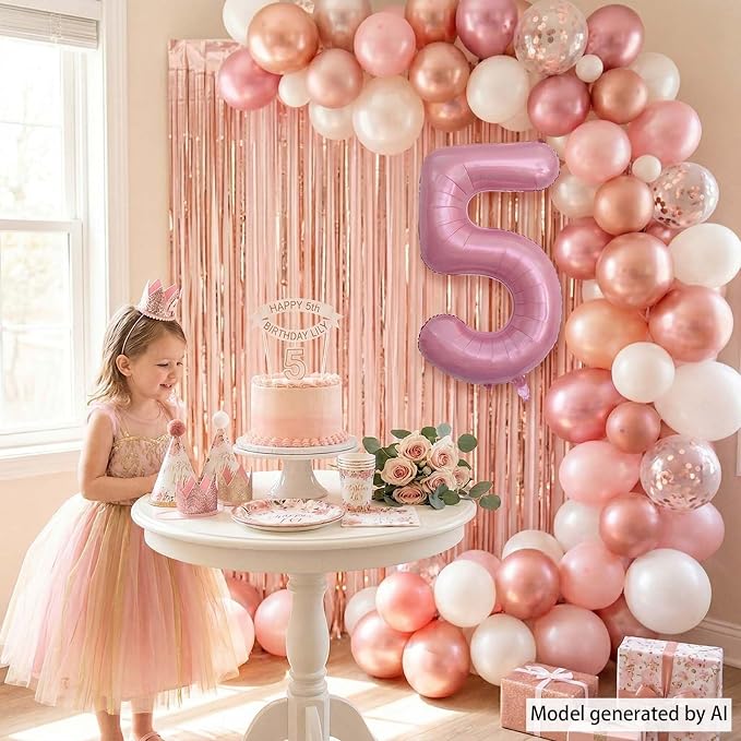 Pearlescent Pink Number 5 Balloon 40 Inch, Shiny Foil - Image 3