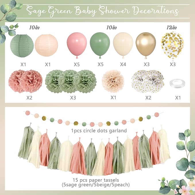 Amandir Sage Green and Pink Baby Shower Decorations Welcome Baby Banner | Pink - Image 2