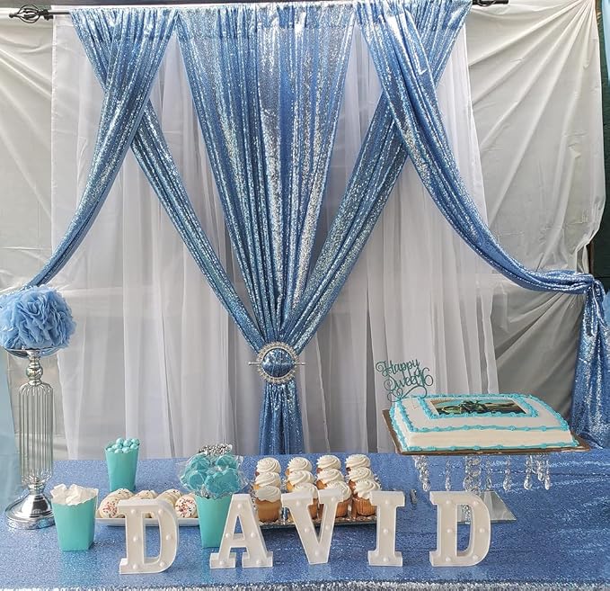 Poise3EHome Baby Blue Sequin Backdrop Curtain, 2 Panels 2Ft x 8Ft Glitter - Image 5