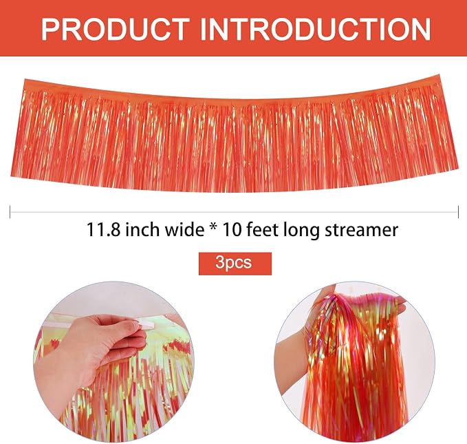 BEISHIDA Shining Red Fringe Garland Banner 30ft Wall Tinsel Foil Streamers | - Image 2