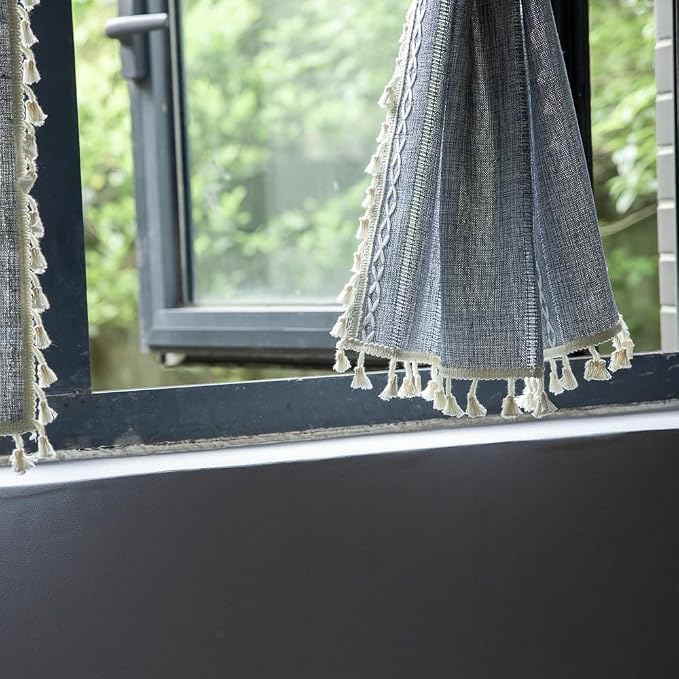 Sutuo Home Blue Boho Curtain 52W x 18L inch White Striped Light Filtering Short - Image 9