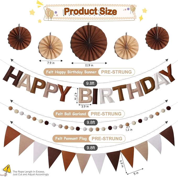 3D Happy Birthday Banner, Pre-Strung Felt Party Decorations | Ready-to-Hang 3D - Image 6