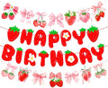 MEETINGU Strawberry Happy Birthday Banner and Bow Theme Strawberry Banner by MEETINGU
