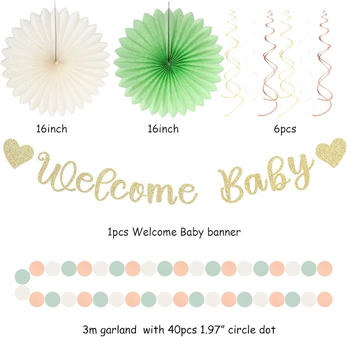 Sage-Green Blush-Beige Baby Shower Party-Decorations - Image 3