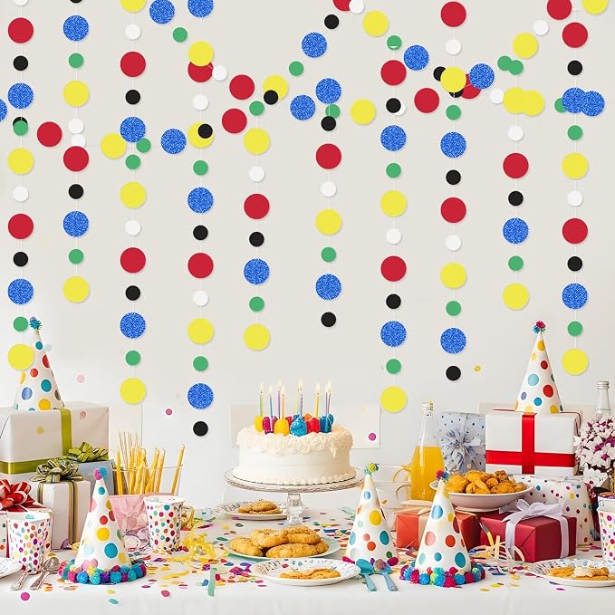 Outus 5 Pieces Colorful Circle Garland Banner Hanging Paper Dot Decorations - Image 4