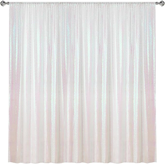 Sugargirl White Iridescent Sequin Backdrop Curtain 7FTx7FT Glitter White by Sugargirl