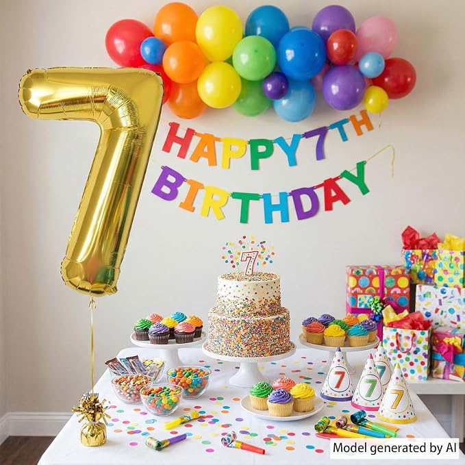 Gold Number 7 Balloon 40 Inch, Shiny Gold Foil Decor - Image 3