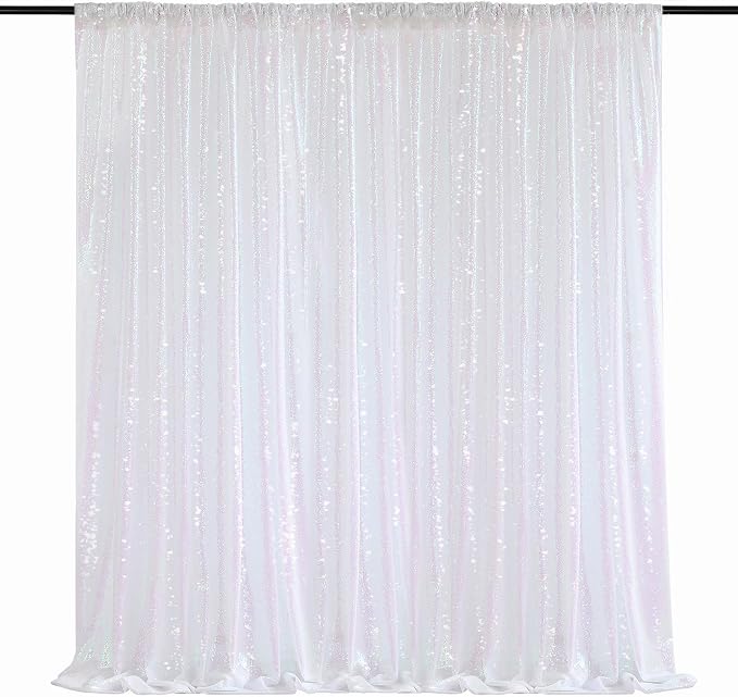 White Iridescent Sequin Backdrop 7ft x 7ft Glitter Photo Booth Backdrop | by QueenDream