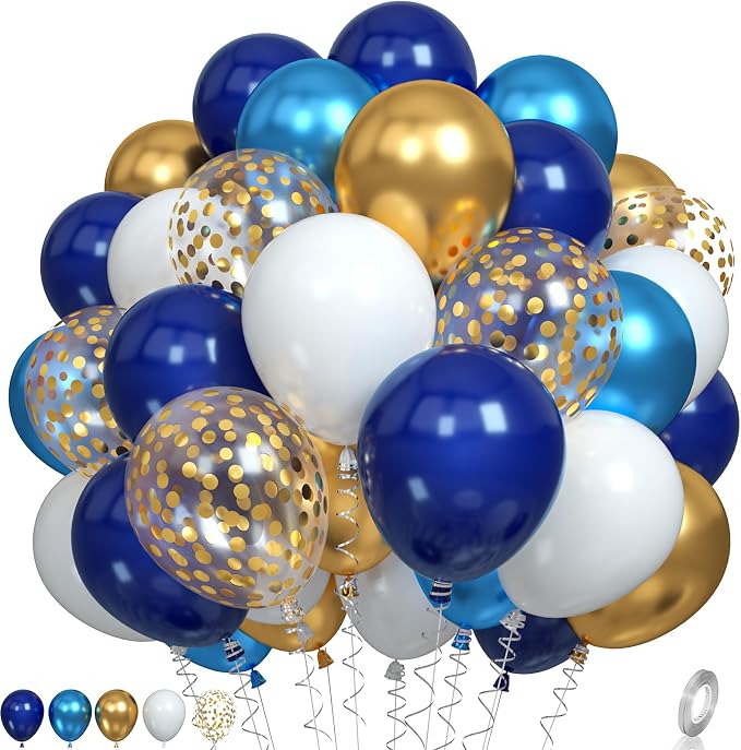 Navy Blue and Gold Balloons, Metallic Golden and Blue Balloon Navy and White by Paready