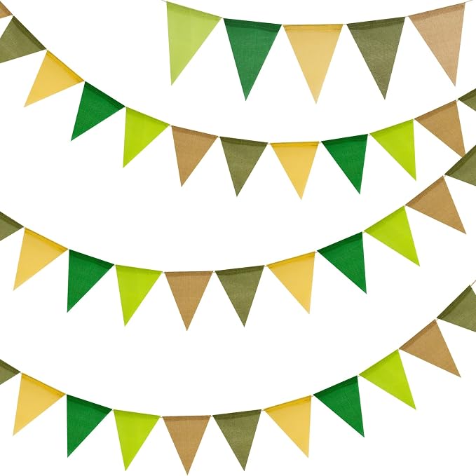 G2PLUS Pre-Strung Burlap Pennant Banners, 39Ft Sage Green Fabric Triangle Flag by G2PLUS