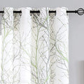 FMFUNCTEX Linen Sage Green White Semi Sheer Print Curtains 45 Inch 2 Panels | by Fmfunctex
